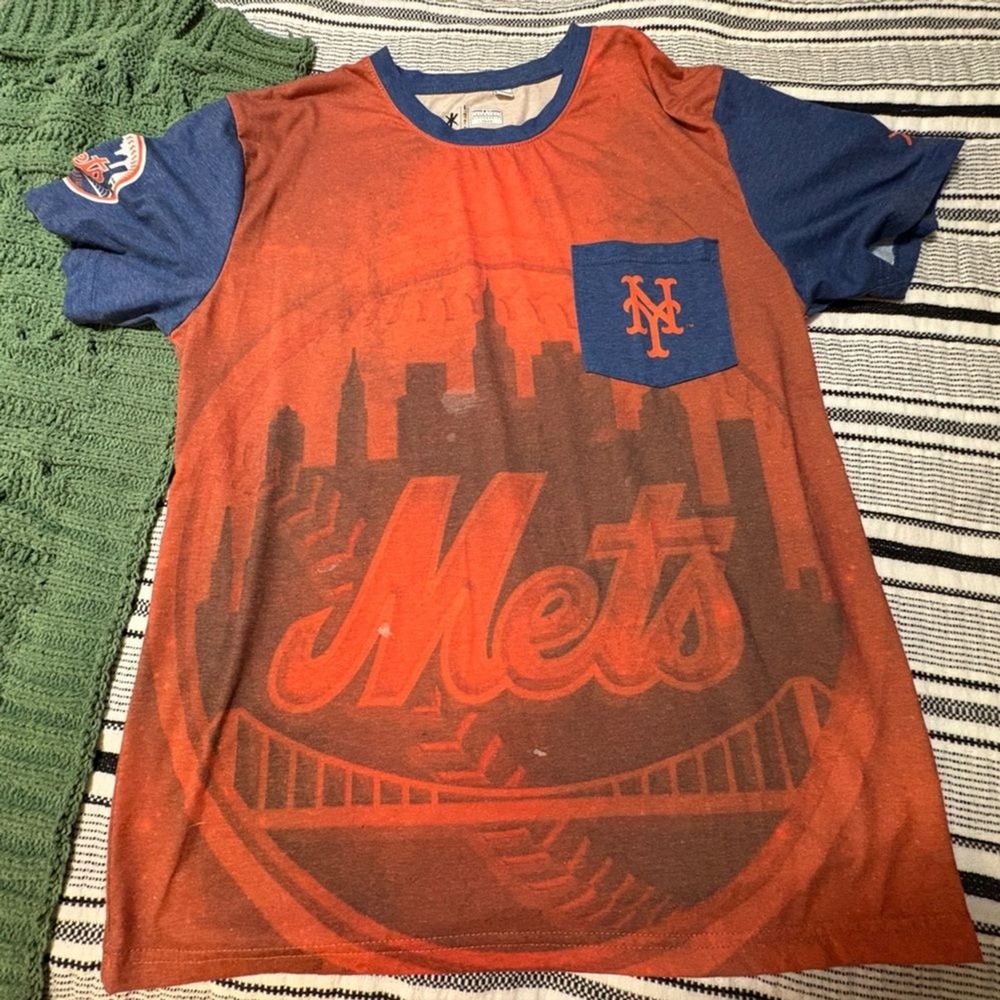 New York Mets Klew Graphic T Shirt Mens Large MLB Pocket‎ Tee Orange